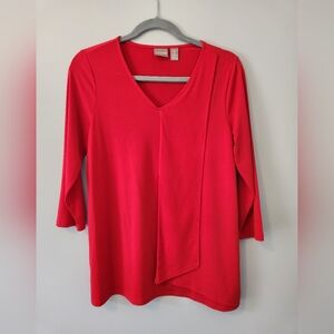 Chico's Red Layered Wrap Type Top with 3/4 sleeves Sz 0